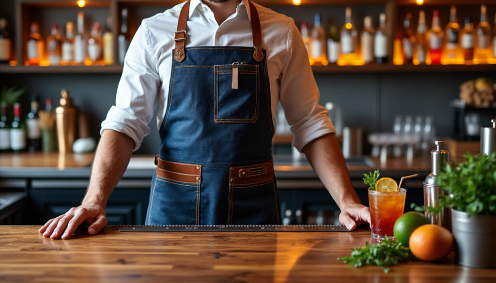 découvrez nos conseils pour choisir le tablier de bar professionnel idéal : matières, fonctionnalités et astuces pour allier confort, style et efficacité au travail derrière le comptoir.