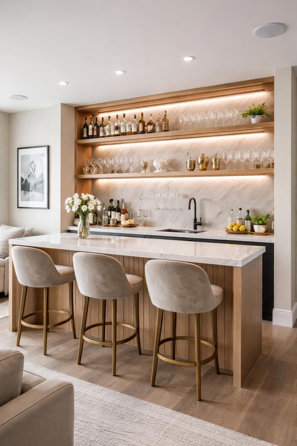 apprenez à créer un coin bar maison élégant avec un comptoir stratifié durable et des étagères flottantes parfaites pour ranger vos verres. un guide pratique pour un espace convivial et stylé.